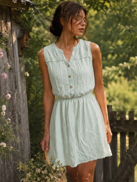 NAIF Dresses & Skirts - NAIF Light Green Sleeveless Button-Front Embroidered Boho Midi Dress